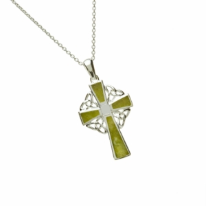 Green Connemara Marble Silver Celtic Cross Pendant