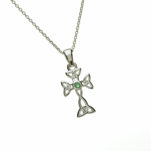 Beautiful Emerald Set Celtic Cross Silver Pendant