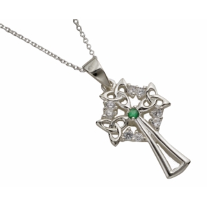 Silver & Emerald Set Celtic Cross Pendant