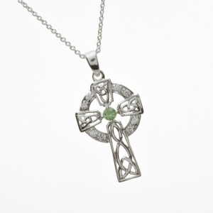 Irish CZ & Green Agate Set Cross Silver Pendant