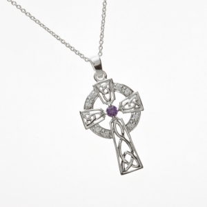 CZ & Amethyst Set Silver Celtic Cross