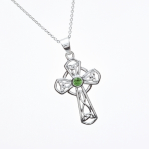 Silver Green CZ Set Celtic Cross Pendant