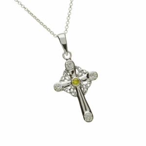 Green & White CZ Set Cross Silver Pendant