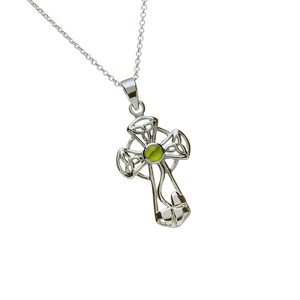 Jade Set Irish Celtic Cross Silver Pendant