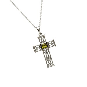 Small CZ Set Celtic Cross Silver Pendant