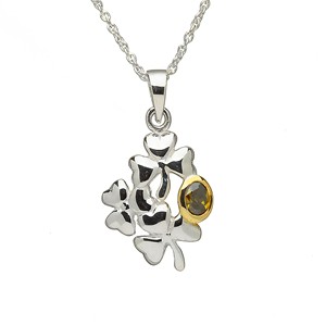 Irish Shamrock & Stone Set Silver Pendant