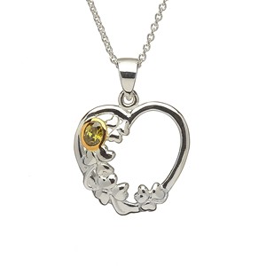 Irish Silver Heart & Shamrock Pendant