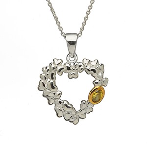 Elegant Silver Shamrock Cluster gold plated Heart Pendant