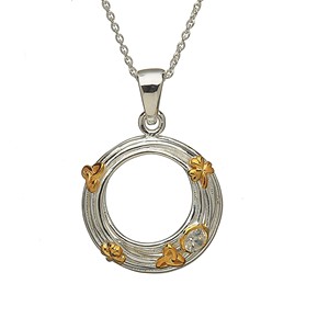 Gold Plated Circle Celtic & Silver Shamrock Pendant