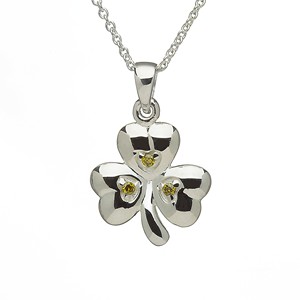 Silver Stone Set Shamrock Irish Pendant