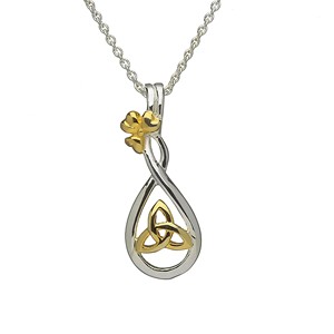 Gold Plated & Silver Irish Trinity & Shamrock Pendant