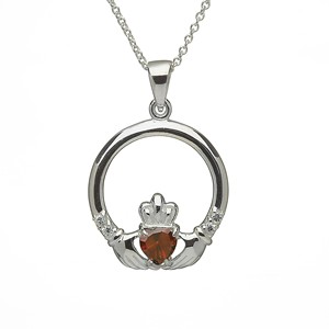 Garnet January Claddagh Birthstone Pendant