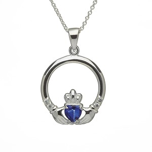 Sapphire - September Claddagh Birthstone Silver Pendant