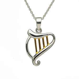 Irish Celtic Harp Silver & Gold Plated Pendant