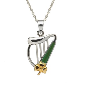 Silver Enamel & Gold Plated Harp Pendant