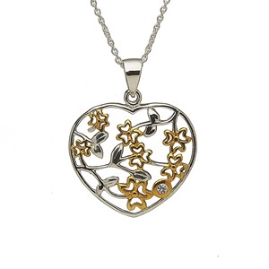 Shamrock Floral Silver Heart Pendant