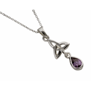 Trinity Knot Drop Silver Pendant w/ Amethyst