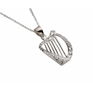 Irish Harp Silver Pendant with Cubic Zirconia