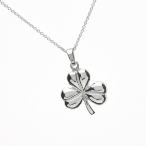 Solid Shamrock Sterling Silver Irish Pendant